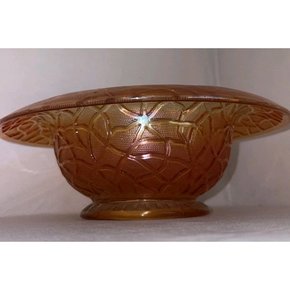 Vintage Imperial Marigold Carnival Glass Soda Gold Rolled Rim Bowl